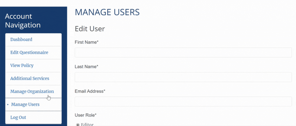The Manage Users page displays the process of adding a new user to your CMPToolkit account.